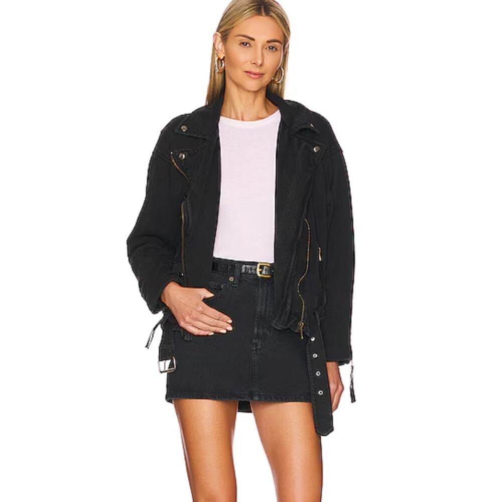 We the Free People Rebel Knit Oversized Cotton Biker Zip-Up Edgy Black Jacket - Picture 4 of 15